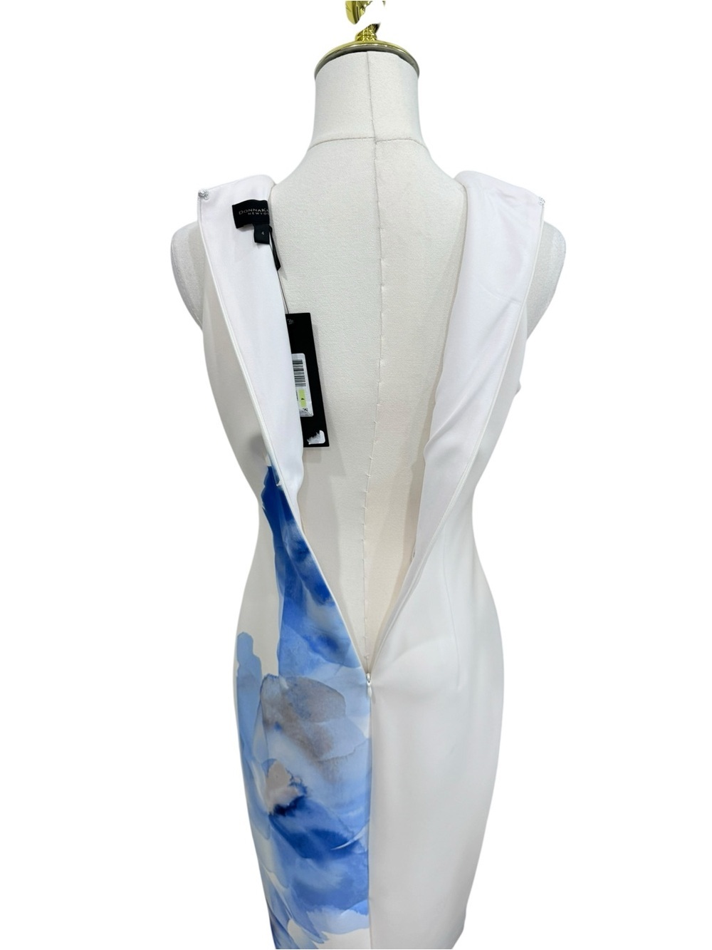 Donna Karan NWT Cielo White Blue Floral Print Sleeveless Scuba Knit Sheath Dress - Picture 9 of 16